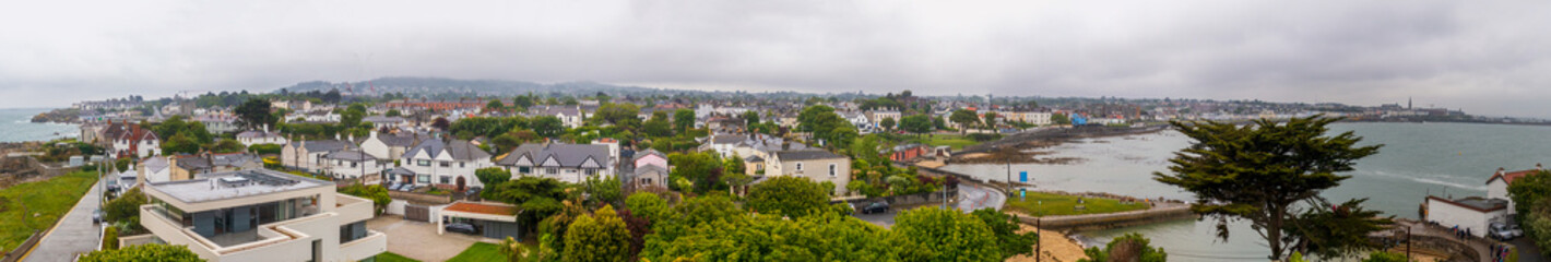 Fototapeta na wymiar Aerial view of Dun Laoghaire, Dublin county, Ireland, in a cloudy day