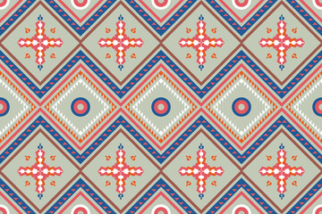 Aztec Ethnic fabric pattern texture design. blue pink fashion textile tile floor, carpet, pillow case. Tribal seamless mosaic.