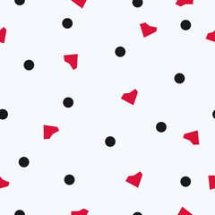 Simple pattern with red hearts and black dots. 