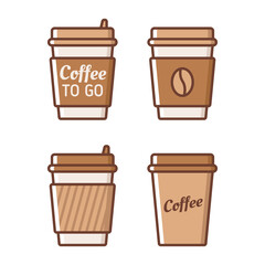 Disposable coffee cups collection. A set of different types of paper cups. Vector simple flat icons