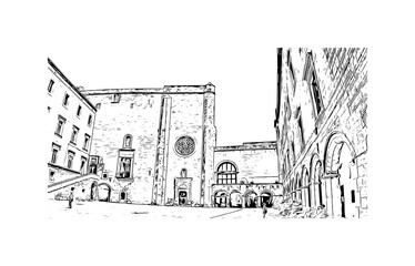 Building view with landmark of Naples is the 
city in Italy. Hand drawn sketch illustration in vector.