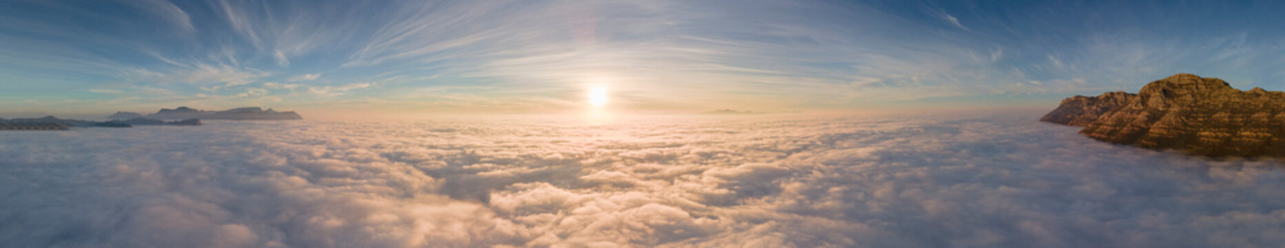 Aerial view of False Bay low cloud sunrise, Simonstown, Western Cape Province, South Africa.