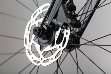 Bicycle brake rotor with hydraulic caliper. Brake system on a gravel bike