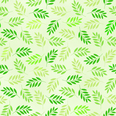 Seamless Tossed Leaf Fronds in Shades of Green on Light Green Background