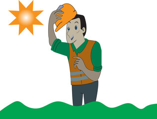 This is a vector illustration of using head protection while working
