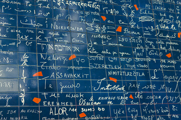 Tourist spot of the I love you wall in Paris, France