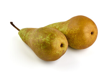 Green conference pears, isolated on white background.
