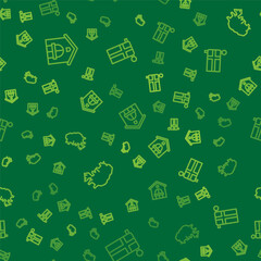Set line Farm house, Map of Iceland and Flag on seamless pattern. Vector