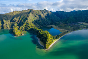 Aerial View of Agua de Alto and Lagoa do Fogo, Azores, Portugal.