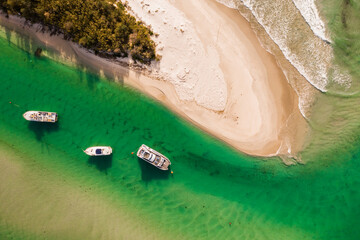 Aerial view of boats in the bay, Huskisson, New South Wales, Australia.