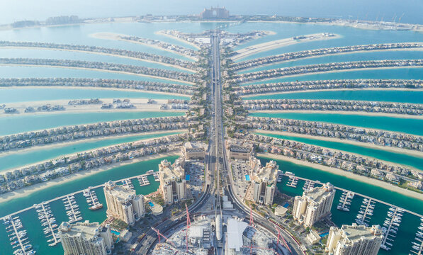 Aerial view of the Palm Jumeirah, Dubai, United Arab Emirates.