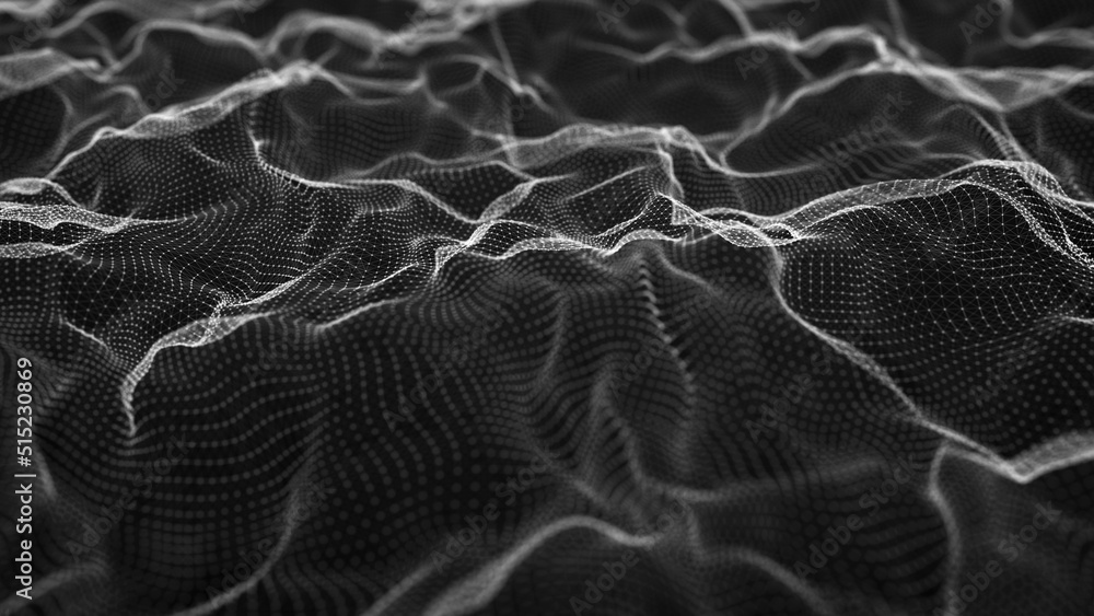 Poster 3d wavy surface grid background. points and lines of connection to the network. technology style ill