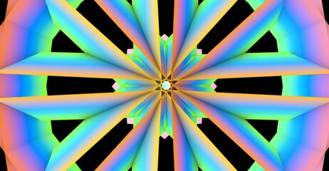 A beautiful kaleidoscope. Abstract 3D background. Psychedelic, meditation and yoga concept. Abstract geometric flower. 3D rendering 