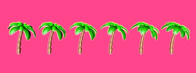 Background of palm trees on a pink background.Bright summer  3D rendering