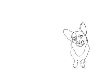 Hand drawn illustrations of corgi dog Line art on white background. Minimalist style drawing one line artwork design for Print, Cover, Wallpaper, Banner, Logo, Web design, Minimal wall art.