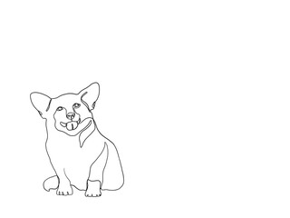 Hand drawn illustrations of corgi dog Line art on white background. Minimalist style drawing one line artwork design for Print, Cover, Wallpaper, Banner, Logo, Web design, Minimal wall art.