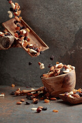 Falling dish with nuts and raisins.
