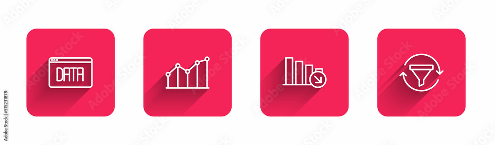 Aufkleber set line data analysis, pie chart infographic, financial growth decrease and sales funnel with with 