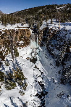 Aerial view of Tumalo Falls, Oregon, United States.