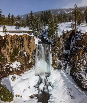 Aerial view of Tumalo Falls, Oregon, United States.