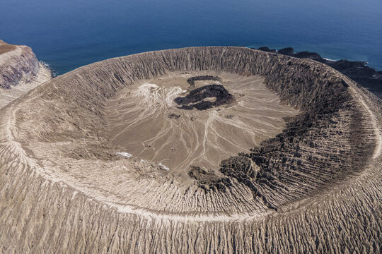 Aerial view of Isla san Benedicto, a volcanic island, Colima, Mexico.