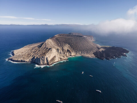 Aerial view of Isla san Benedicto, a volcanic island, Colima, Mexico.