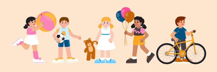 Girls And Boys Playing Fun Activities, Vector, Illustration