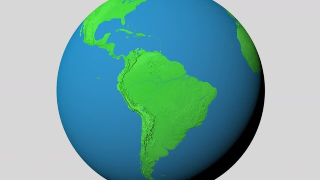 Seamless looping animation of the earth zooming in to the 3d map of Peru with the capital and the biggest cites in 4K resolution