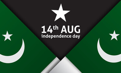 independence Day 14th August. Pakistan Patriotism holiday template for banner, card, poster, background.