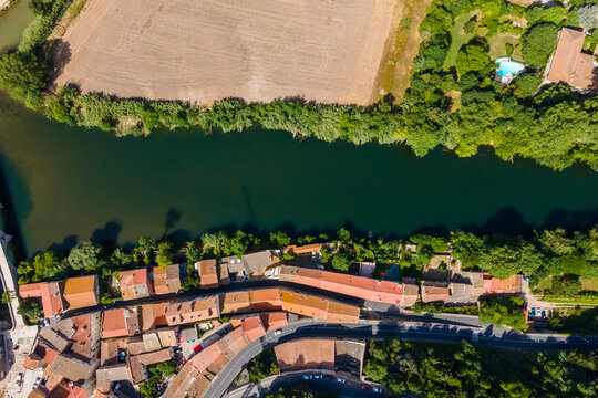 Aerial view of the Orb river in Beziers, France.