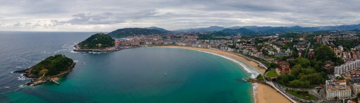 Aerial view of Isla de Santa Clara, Donostia, San Sebastian, Gipuzkoa, Basque Country, Spain.
