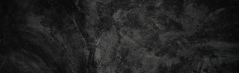 Plakat Black wall scary or dark gray rough grainy stone texture background. Black concrete for background.