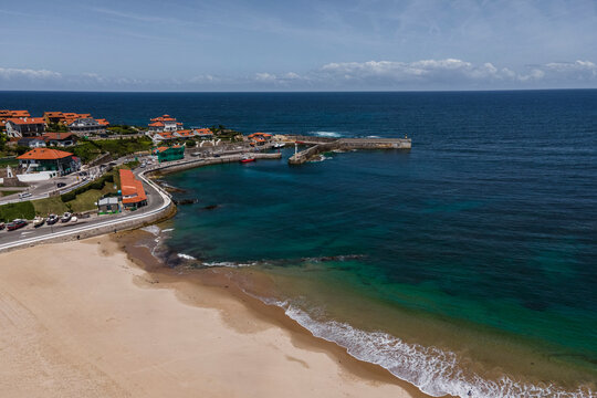 Aerial view of Playa de Comillas, Cantabria, Spain.