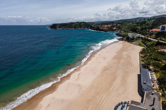 Aerial view of Playa de Comillas, Cantabria, Spain.