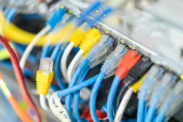 Network switches and cables connected to the  data centers