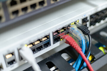 Network switches and cables connected to the  data centers