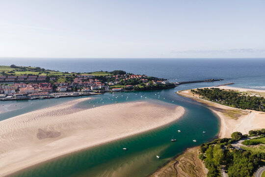 Aerial view of Playa el Tostadero, San Vicente de la Barquera, Cantabria, Spain.