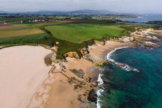 Aerial view of Playa de Serantes, Tapia de Casariego, Asturias, Spain.