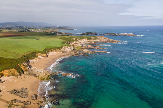 Aerial view of Playa de Serantes, Tapia de Casariego, Asturias, Spain.