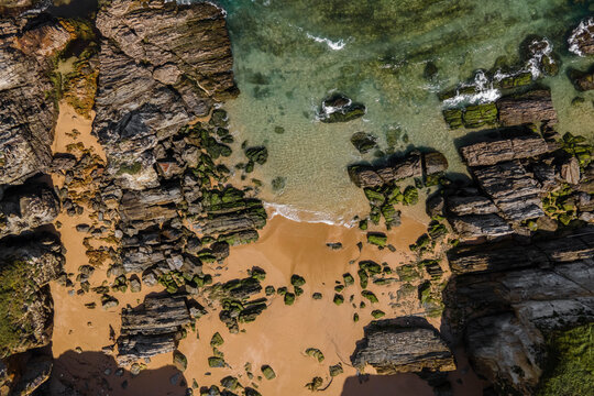 Aerial view of Playa de Serantes, Tapia de Casariego, Asturias, Spain.