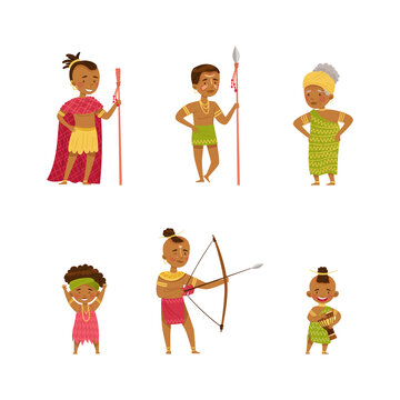 African People In National Ethnic Clothes Set. Culture Of South Africa Design Vector Illustration