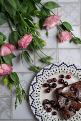 chocolate cake with rose petals