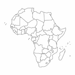 Africa political map. Low detailed. Outline style. Vector editable