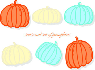 set of pumpkins seasonal autumn vegetables vector illustration