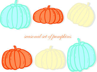 set of pumpkins seasonal autumn vegetables vector illustration