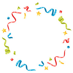 Frame with color confetti and streamers. Decoration for celebration.