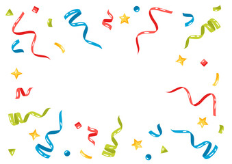 Background with color confetti and streamers. Decoration for celebration.
