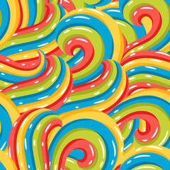 Seamless pattern with wave line curls. Color striped texture.