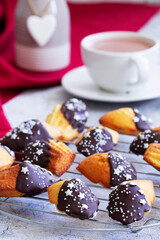 Traditional French Madeleine served with coffee, Valentine's Day.