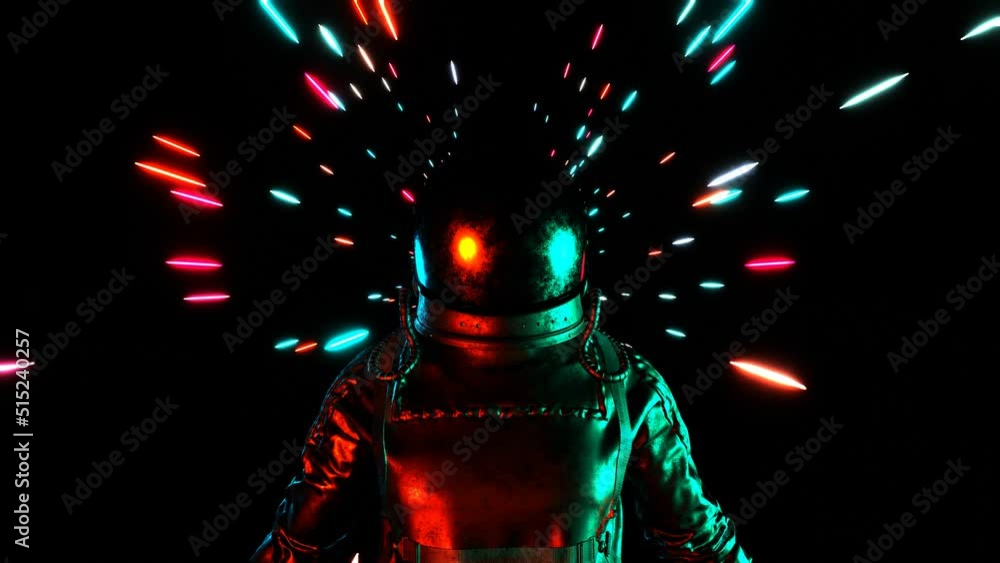 Wall mural astronaut in neon rays. cosmonaut in spacesuit. weightlessness. galaxy.